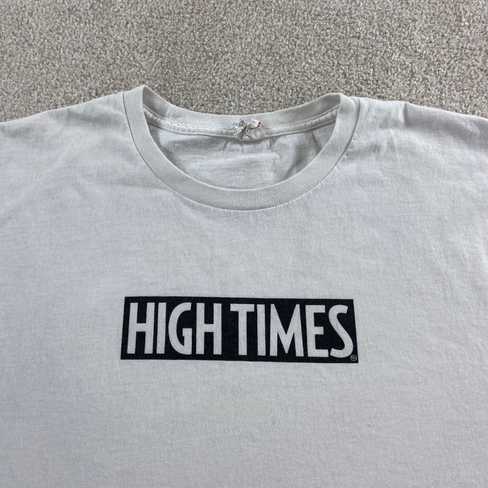 Vtg High Times Magazine T-Shirt Mens Large White Logo Graphic Short Sleeve Tee